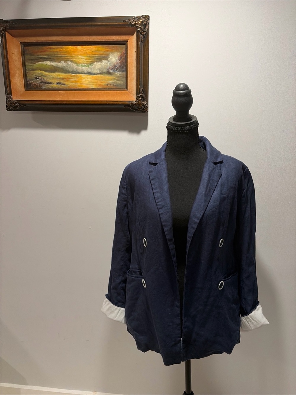 Navy Linen Jacket Neiman Marcus  Blazer Nautical Quiet Luxury Preppy